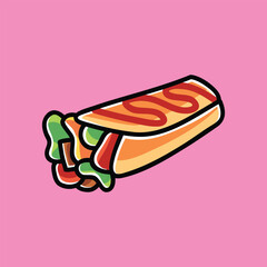 Delicious Turkish Kebab Vector Cartoon Illustration. Turkish Food Icon Concept Isolated Premium Vector. Flat Cartoon Concept. Doodle Cartoon Illustration Style. Suitable for Any Project
