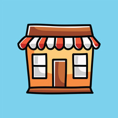Shop Building Vector Cartoon Illustration. Shop Building Icon Concept Isolated Premium Vector. Flat Cartoon Concept. Doodle Cartoon Illustration Style. Suitable for Any Project