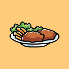 Steak Beef Meat Vector Cartoon Illustration. Food Icon Concept Isolated Premium Vector. Flat Cartoon Concept. Doodle Cartoon Illustration Style. Suitable for Any Project