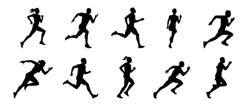 Run. Running men and women, vector set of isolated silhouettes - Powered by Adobe