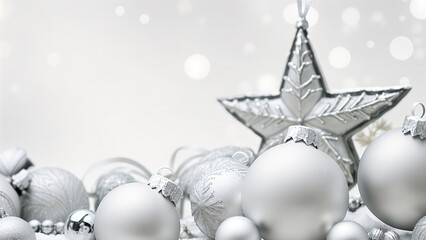 a silver and white christmas background with ornaments