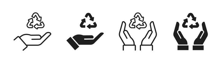 recycling icon in human hand set.