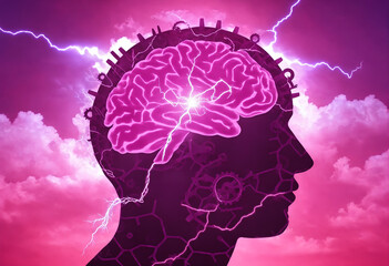 Obraz premium Human brain and electrical activity. Brainstorming creative idea
