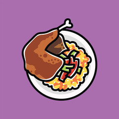 Chicken Fried Rice Vector Cartoon Illustration. Food Icon Concept Isolated Premium Vector. Flat Cartoon Concept. Doodle Cartoon Illustration Style. Suitable for Any Project. Suitable for Any Project