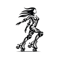 Fototapeta premium Inline Skating, roller skate female player in ethnic tribal pattern illustration, emblem shield badge