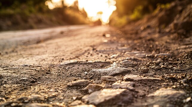"Captivating Low Angle Shot of Gravel Path with Rough Textures"