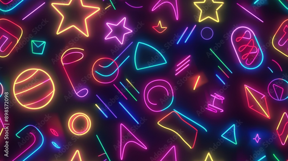Poster colorful glowing shapes and patterns create an energetic atmosphere, showcasing a lively arrangement