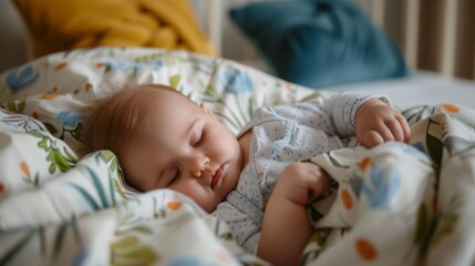 Cute baby sleeping on bed
