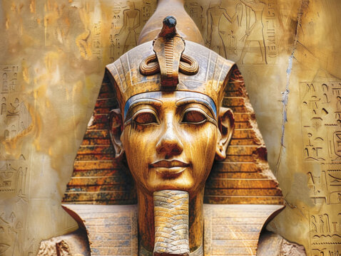 A statue of an Egyptian pharaoh with a cobra on his head - Powered by Adobe
