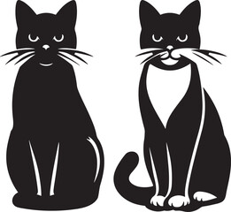 Silhouette vector illustration of cat sitting set gracefully with its tail curled around its paws.