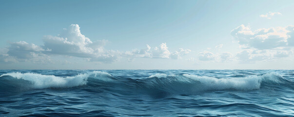 A calming ocean background with gentle waves and a clear blue horizon, evoking a sense of relaxation and serenity.