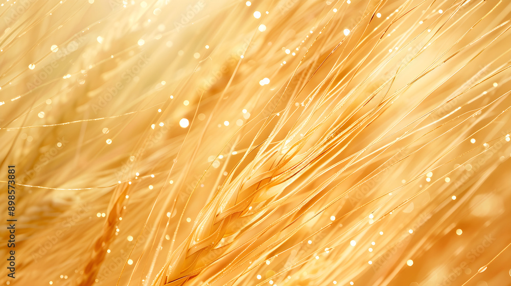 Poster golden wheat field gently swaying in the breeze, illuminated by soft sunlight, creating a warm glow 