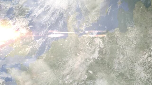 Earth zoom in from space and focus on L&uuml;neburg, Germany. Background for travel intro or blog. Satellite view. 3D style Animation. Images from NASA.