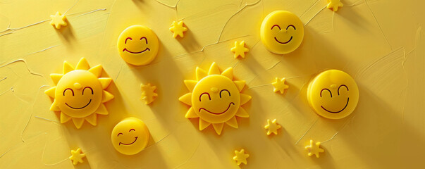 An enthusiastic message welcoming the end of the week on a bright yellow surface, with sun and smiley faces adding to the happiness.