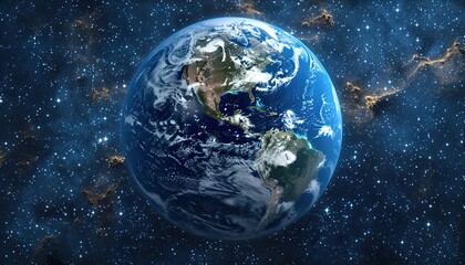 Cinematic shot of planet earth globe clouds and space background. 