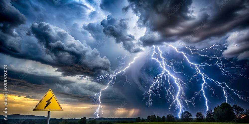 Poster bad weather caution risk of storm and thunderstorms generative ai