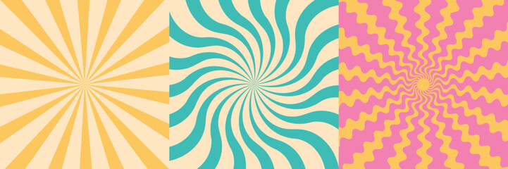Vintage grunge colorful twisted spiral retro burst background vector. Groovy hippie 70s backgrounds. Waves, swirl, twirl pattern. Twisted and distorted vector texture in trendy retro psychedelic style