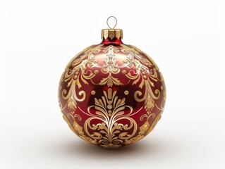 Festive Red and Gold Christmas Ornament on Transparent Background