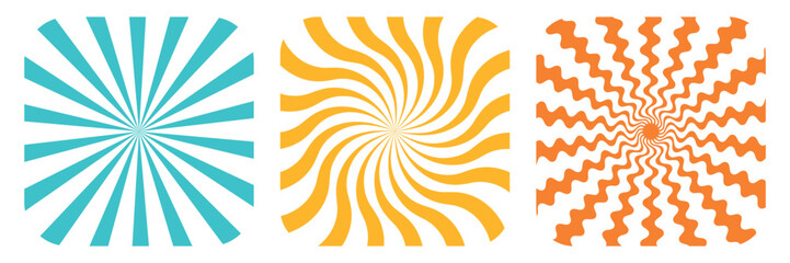 Vintage grunge colorful twisted spiral retro burst background vector. Groovy hippie 70s backgrounds. Waves, swirl, twirl pattern. Twisted and distorted vector texture in trendy retro psychedelic style