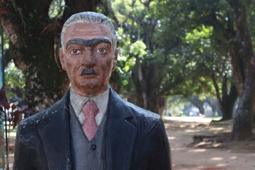 Taubate, Sao Paulo, Brasil - October 11, 2022: statue of Monteiro Lobato brazilian writer at Yellow Woodpecker Park