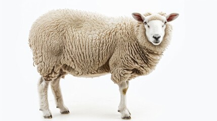 Fototapeta premium domestic sheep stands in front on white background. Made with generative ai