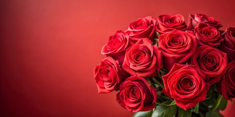bouquet of red roses isolated on a red background valentines day Creative AI