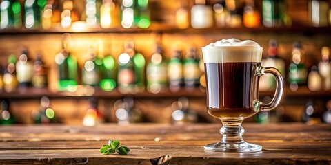 Irish coffee in a bar Concept of St Patrick holiday Generative AI