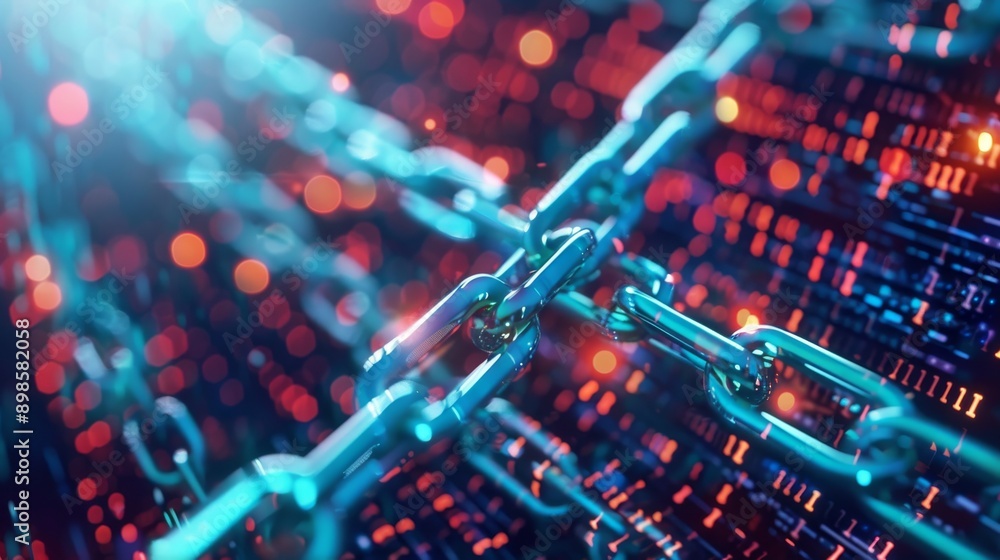 Poster a strong chain connecting digital technology, symbolizing security and connection in the digital wor