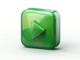 Bright Green Play Button Icon on Transparent Background for Multimedia Concept Designs