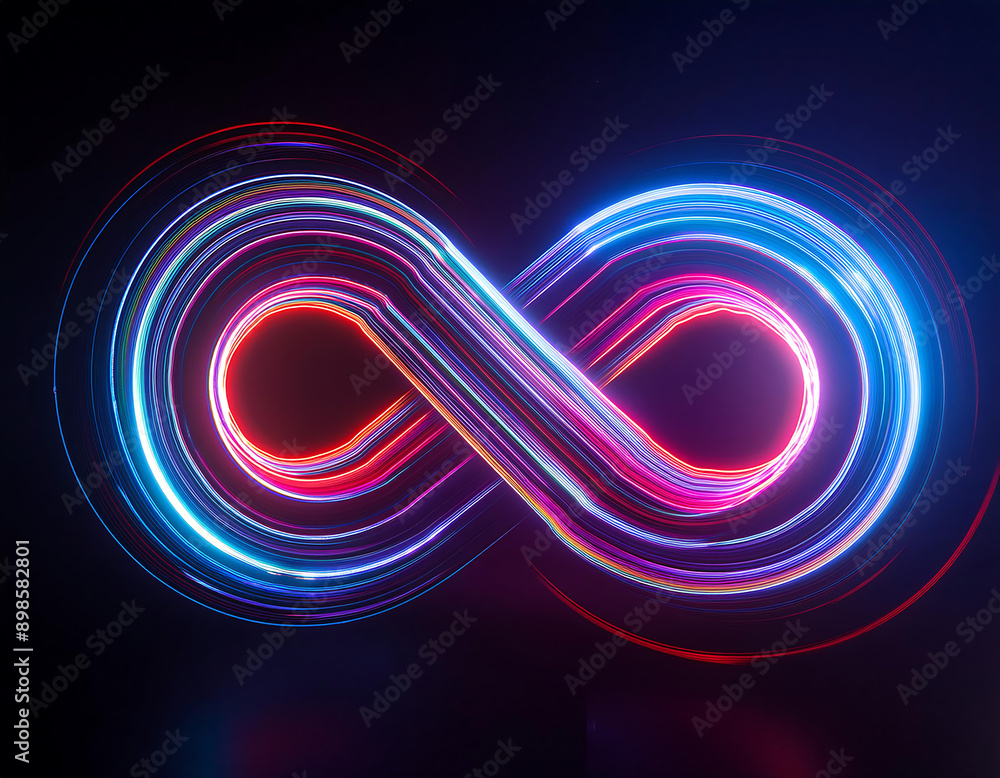 Poster neon infinity loop- a glowing neon loop symbol set against a dark background, representing _1(307)