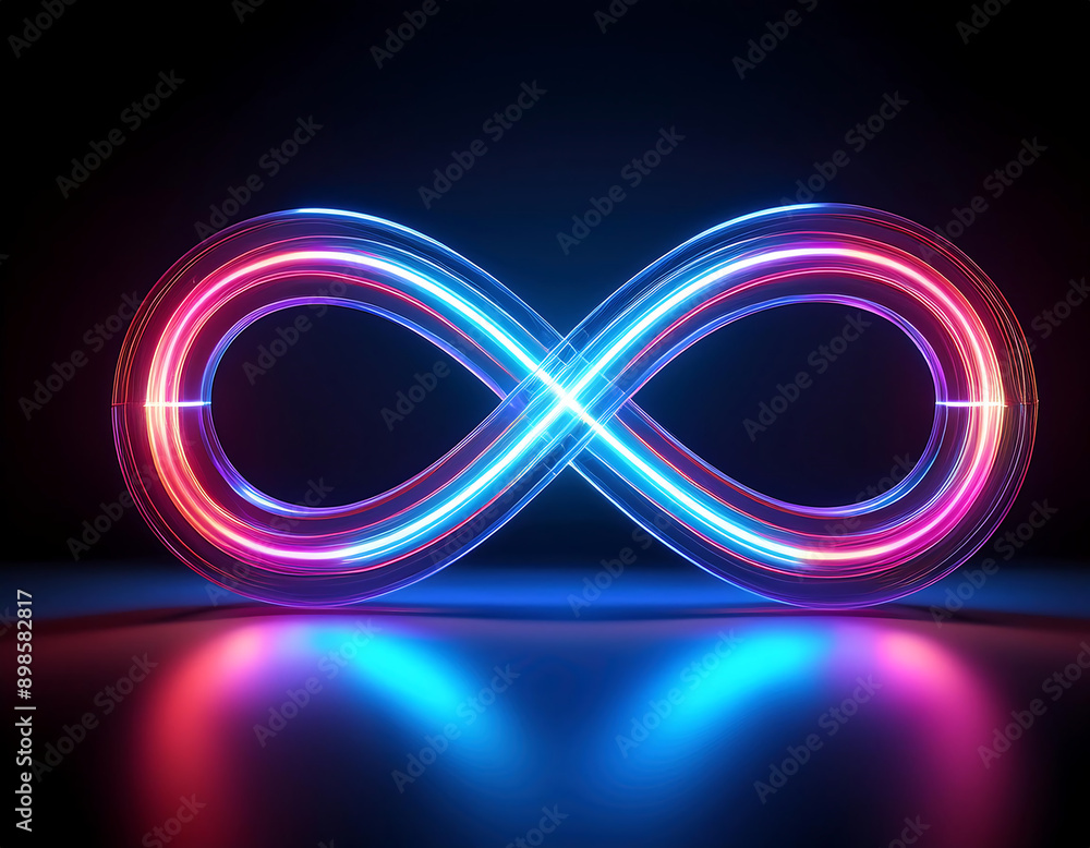 Poster neon infinity loop- a glowing neon loop symbol set against a dark background, representing _1(308)