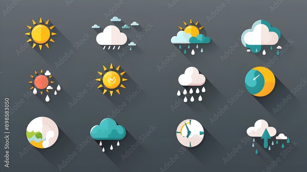 Poster Comprehensive Collection of Diverse Weather Icons and Symbols for Forecasts and Climate Data Visualizations