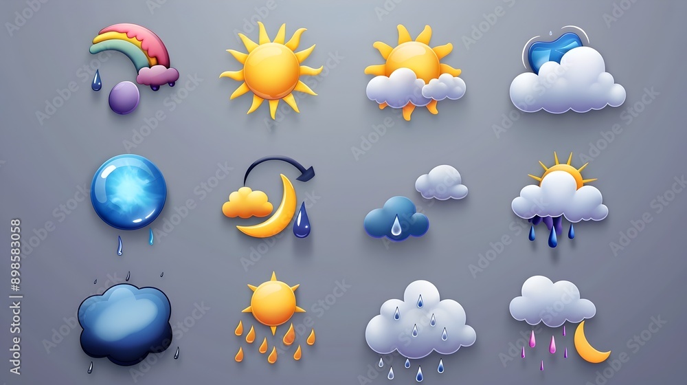 Aufkleber Comprehensive Collection of Weather Icons and Symbols for Weather Forecasting and Reporting