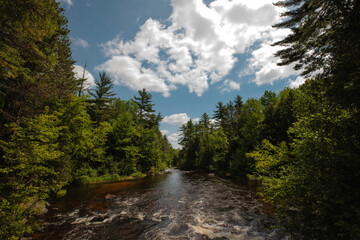 The Pike River, just above the chute at Dave's Falls, Marinette County, Wisconsin, looking...