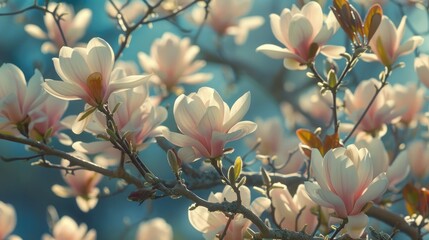 Stunning magnolia flowers in full bloom on a tree.