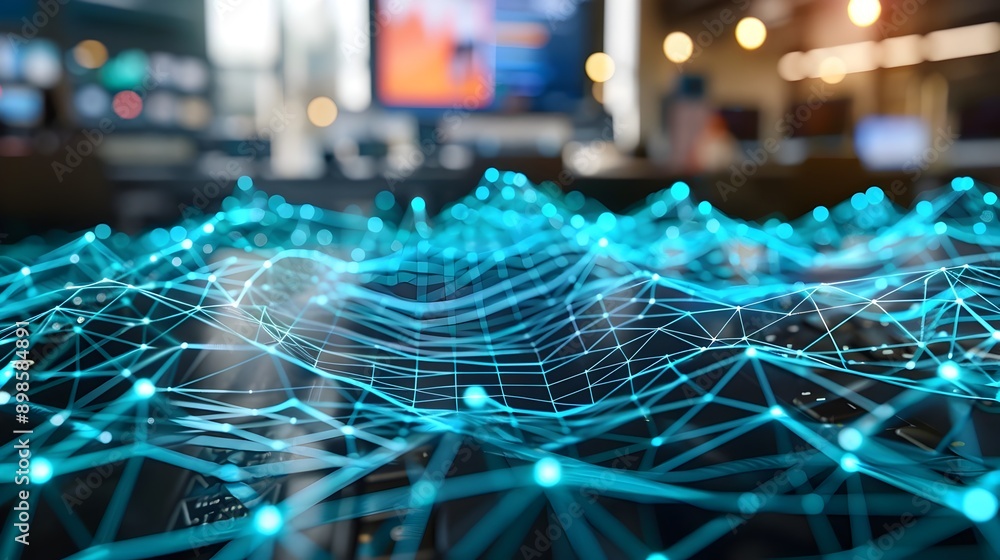 Poster Digital Marketing Strategy Session with Visualized Online Traffic Mesh Lines
