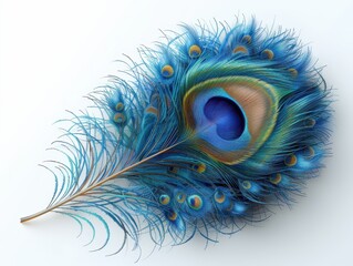 Obraz premium Exquisite Blue and Green Peacock Feather Isolated on Transparent Background.