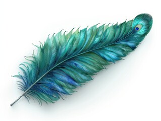 Obraz premium Vibrant Blue and Green Peacock Feather on Transparent Background - Detailed Realistic Image of Exotic Bird Plumage