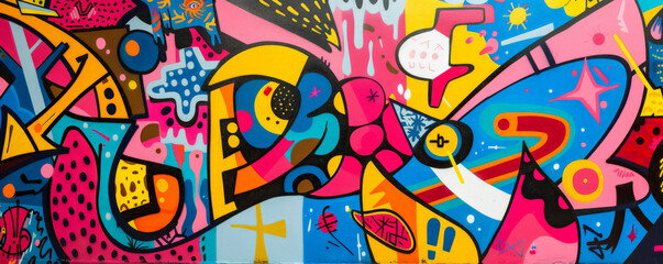 Obraz premium A vibrant urban graffiti backdrop with bold colors and dynamic patterns, perfect for a youthful and edgy look.