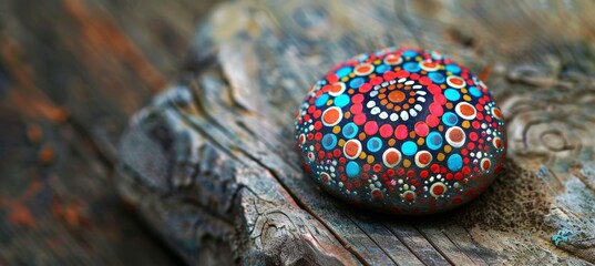 Hand-Painted Mandala Stone on Rustic Wooden Surface - Perfect for Boho Decor or Meditation Spaces