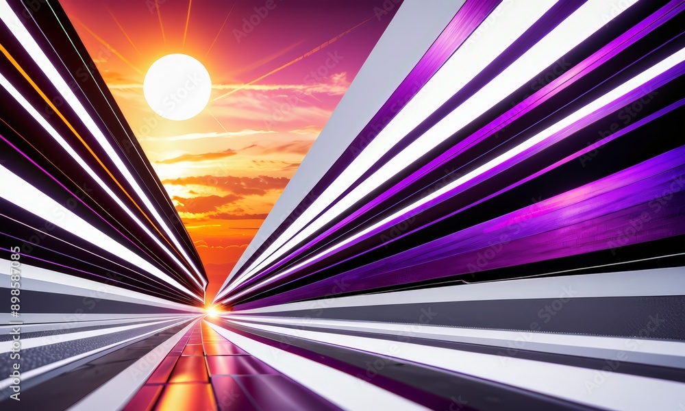 Aufkleber digital art piece featuring a sunset with a sunburst effect, creating a visually striking and abstra