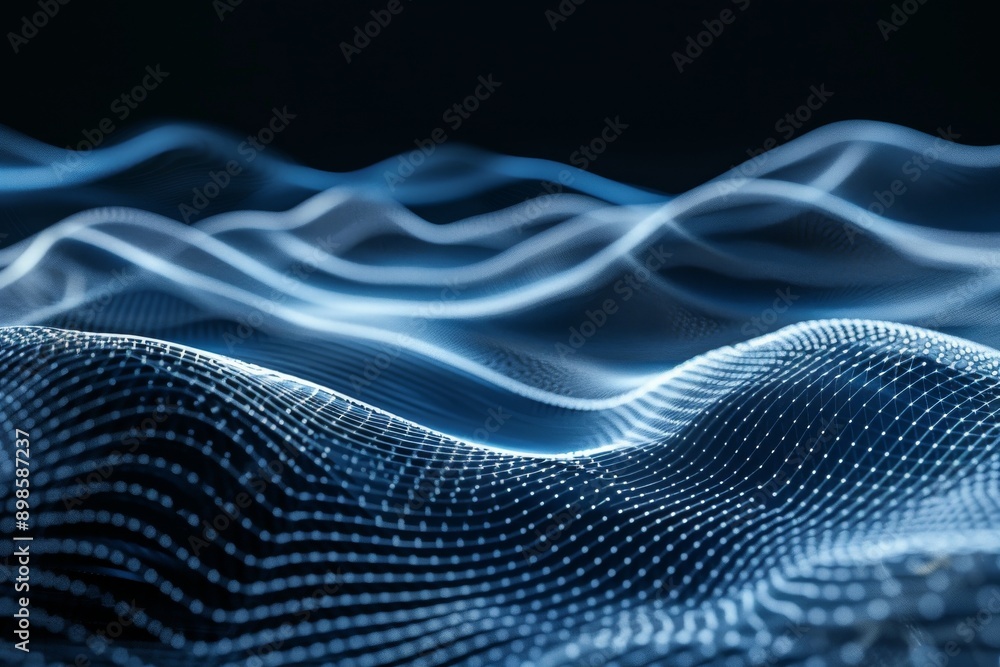 Poster abstract blue digital wave background with glowing particles. perfect for technology, data, and futu