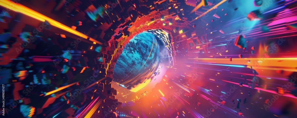 Poster abstract colorful background with a glowing orb in the center.