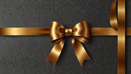 golden bow on black background,golden ribbon with bow, gold ribbon with bow