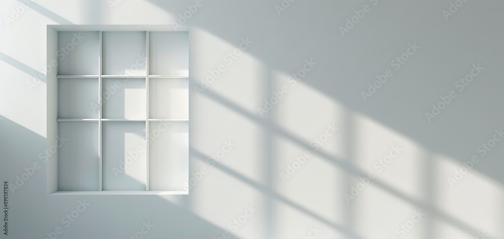 Aufkleber 3D rendering of a white wall with window shadows, designed as a background for product presentations or mockup templates, showcasing a concept focused on light and shadow.