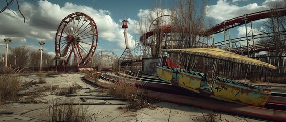 Abandoned amusement park, eerie yet captivating, stories untold