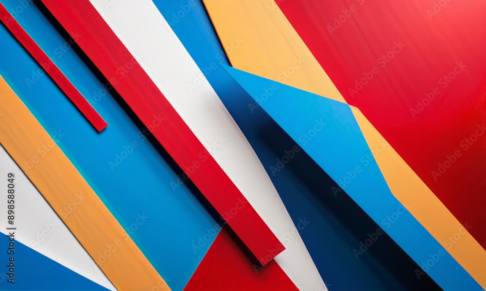 Poster close-up of a colorful abstract composition featuring various geometric shapes and lines.