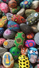 Vibrant Hand Painted Rocks with Colorful Designs - Ideal for Home Decor, Craft Activity, Gift Ideas