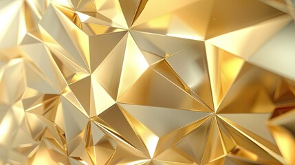 Abstract 3D golden background with polygonal shapes and sharp light contrasts