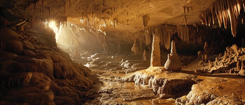 Underground cavern, hidden wonders, stalactites and stalagmites